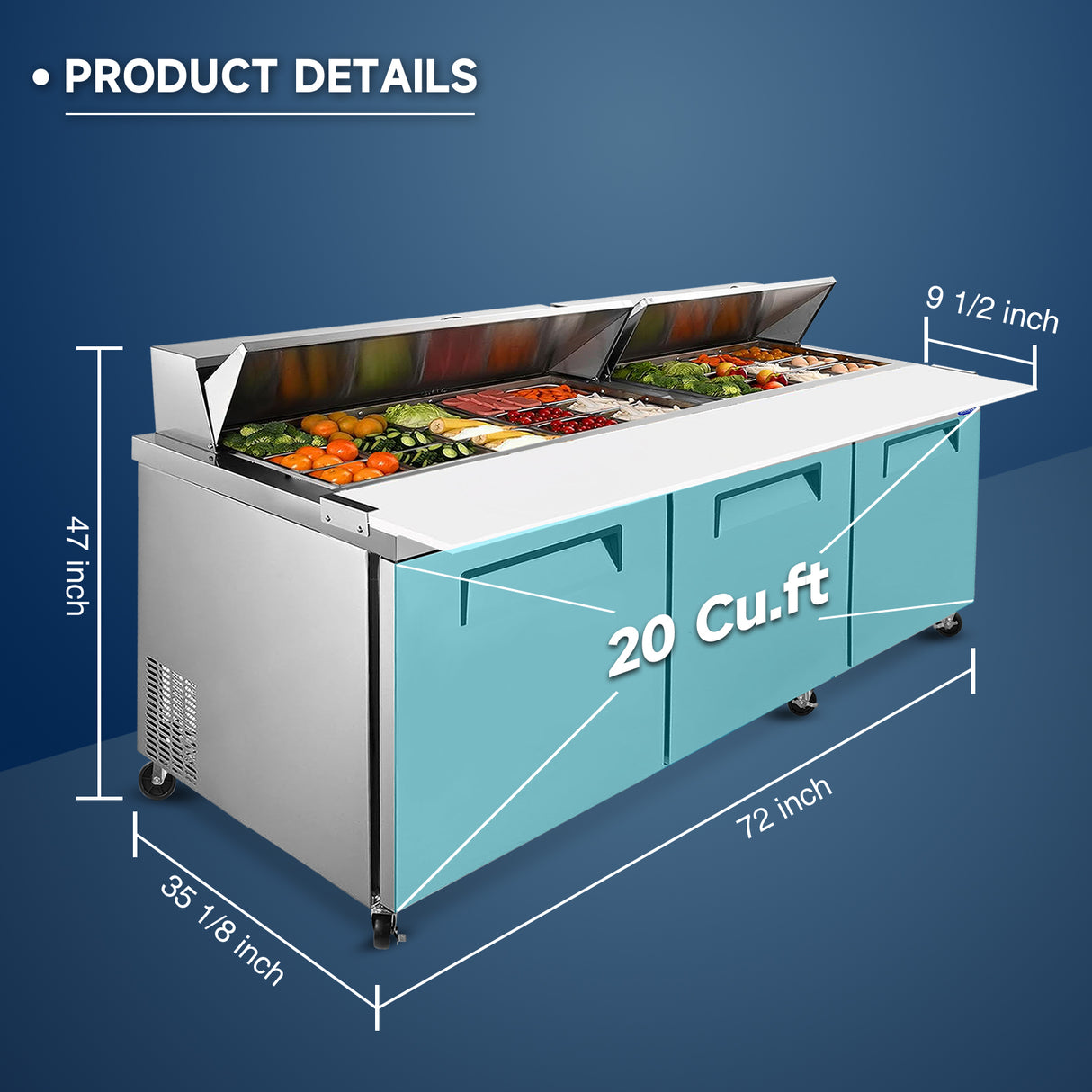 Orikool 72M IN Commercial Refrigerators Sandwich & Salad Prep Table