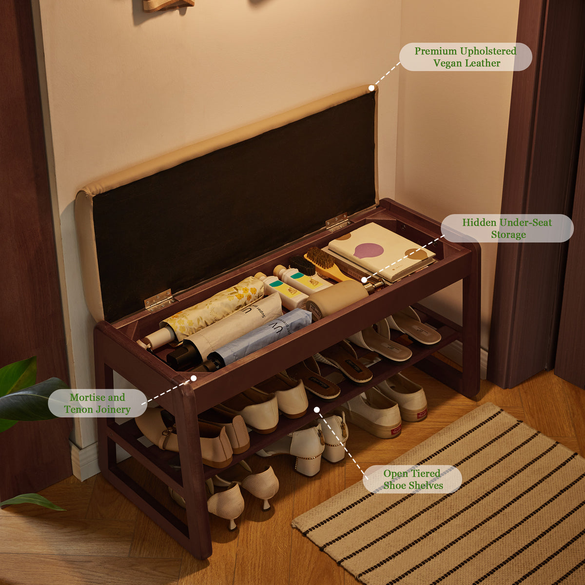 Wood Shoe Storage Bench