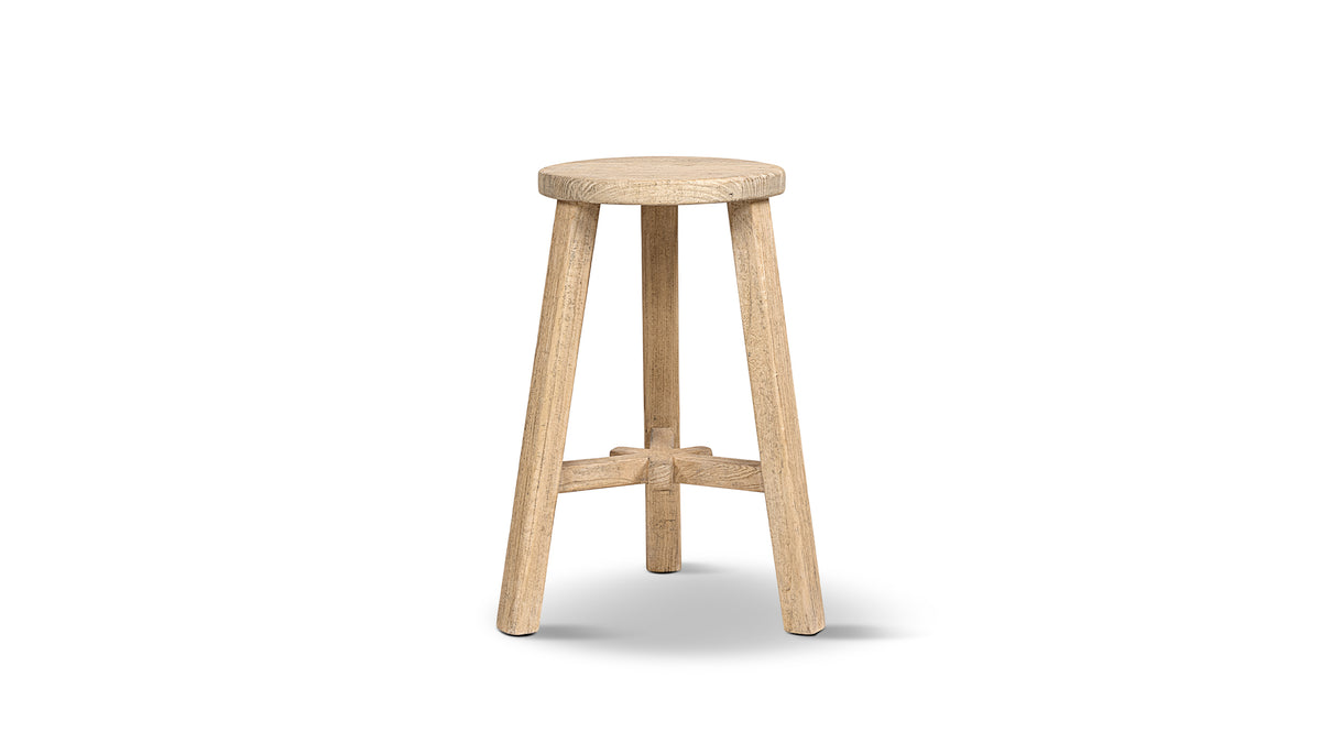 Linden Counter Stool, 25.5-Inch Reclaimed Elm Wood, Light Natural Brown