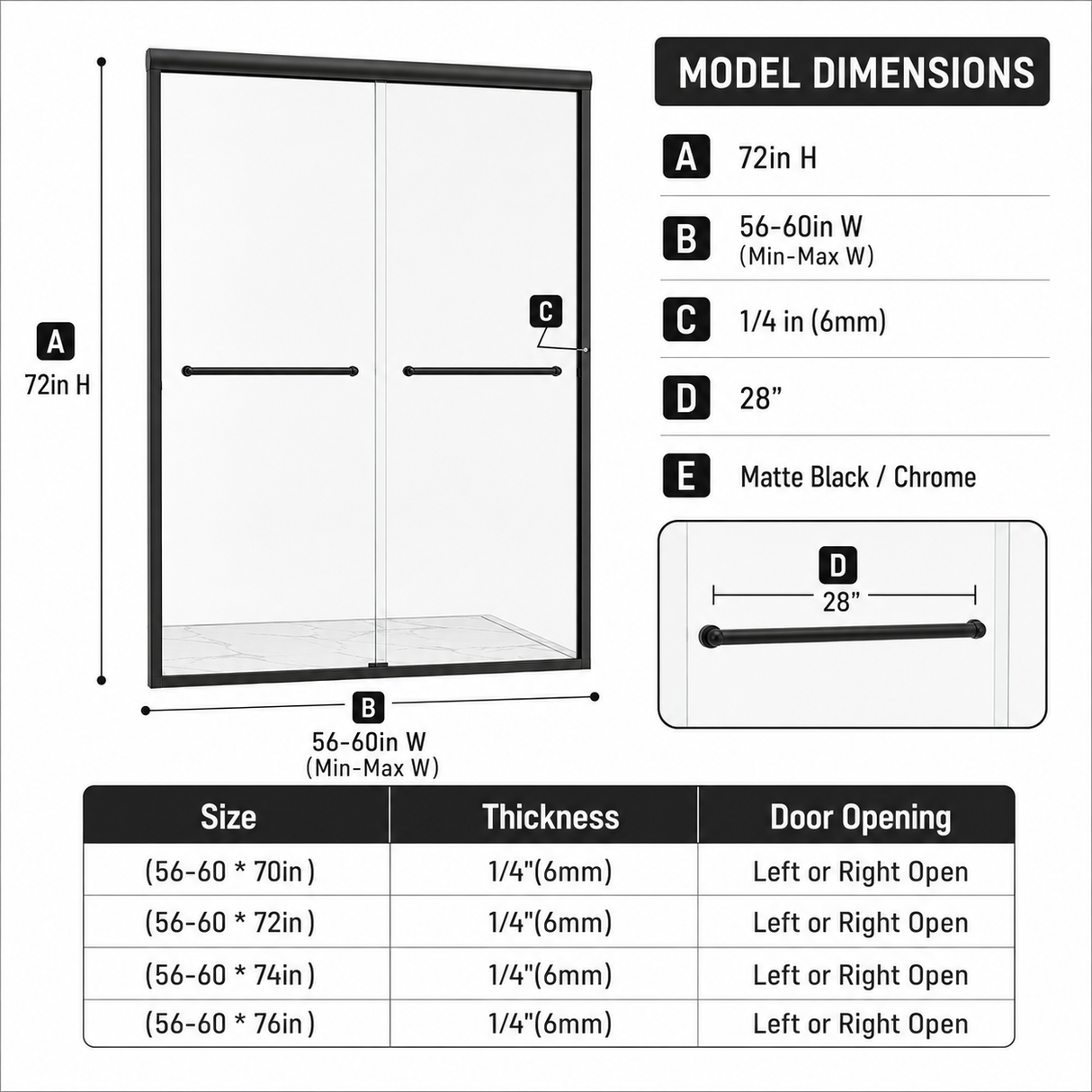 56-60" W x 72" H Framed Double Sliding Shower Door