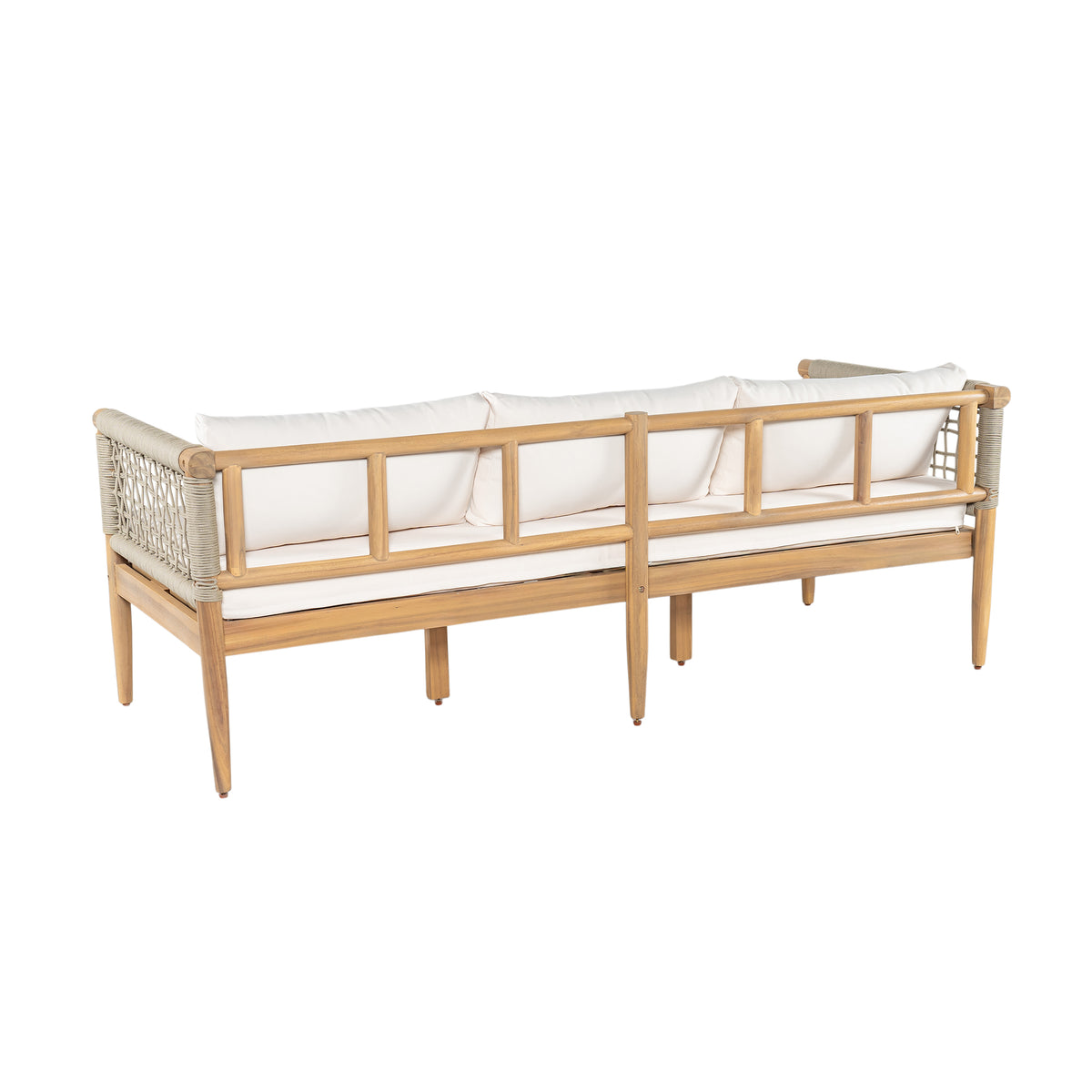 Outdoor Acacia Wood 3-Seater Sofa with Rope Woven Arms