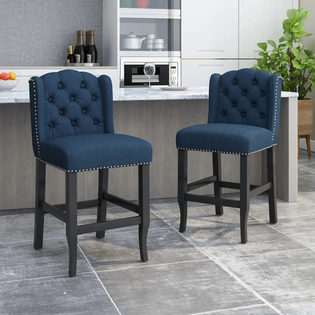 Vienna - Fabric Tufted Counter Stool With Nailhead Accents (Set of 2) - Best Buy Furniture