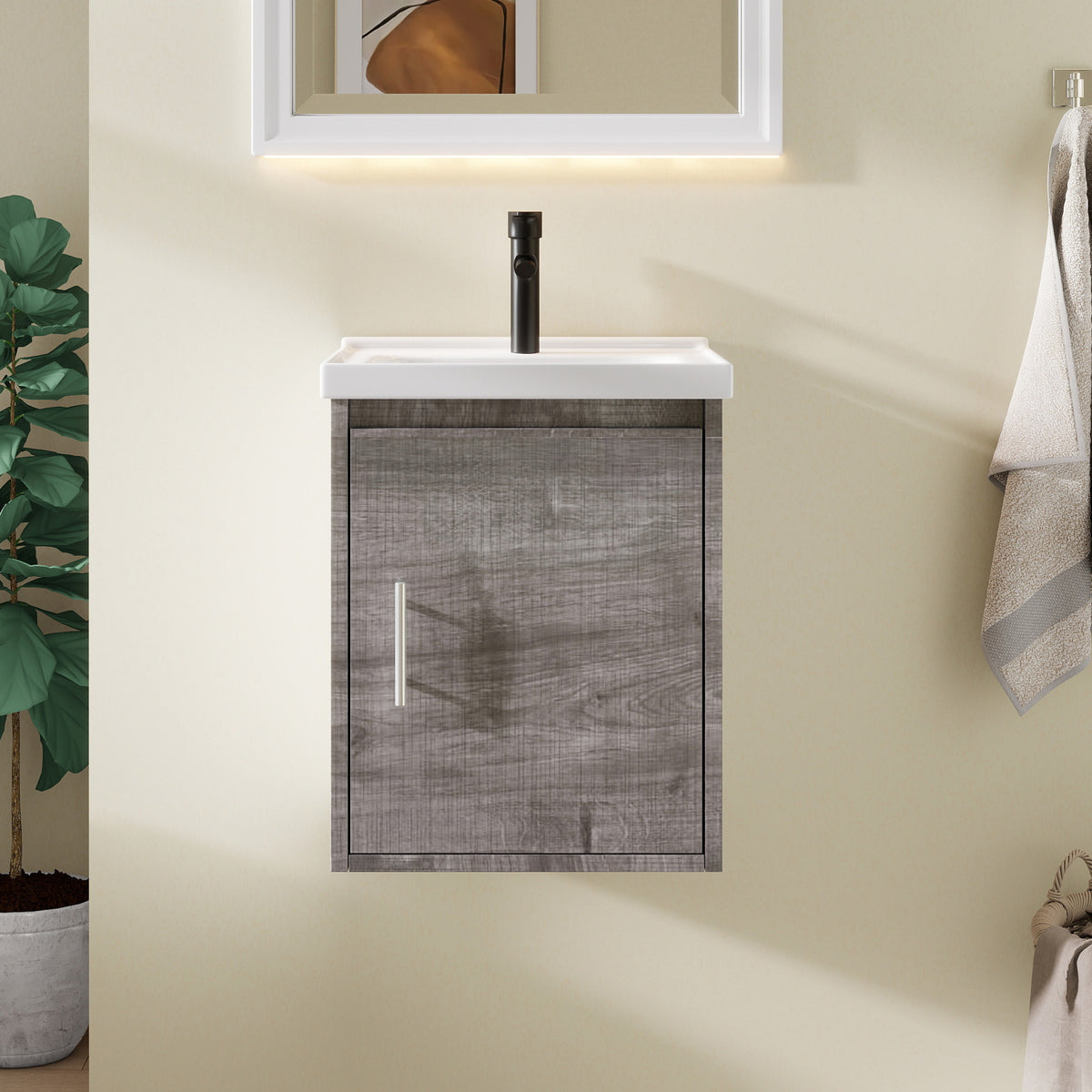 16" Floating Bathroom Vanity, Wall Mounted Plywood Cabinet