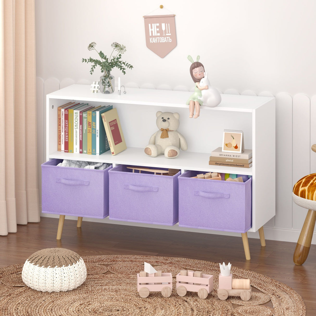 Bookcase With Collapsible Drawers, Book Display Organizer