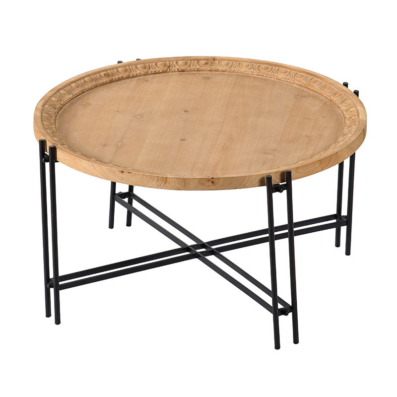 Farmhouse Round Wooden Coffee Table With Metal Legs - Black / Brown