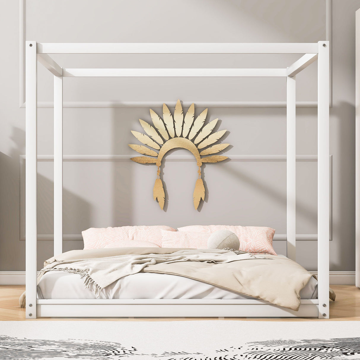 Wood Canopy Platform Bed With Support Legs And Airflow Slats
