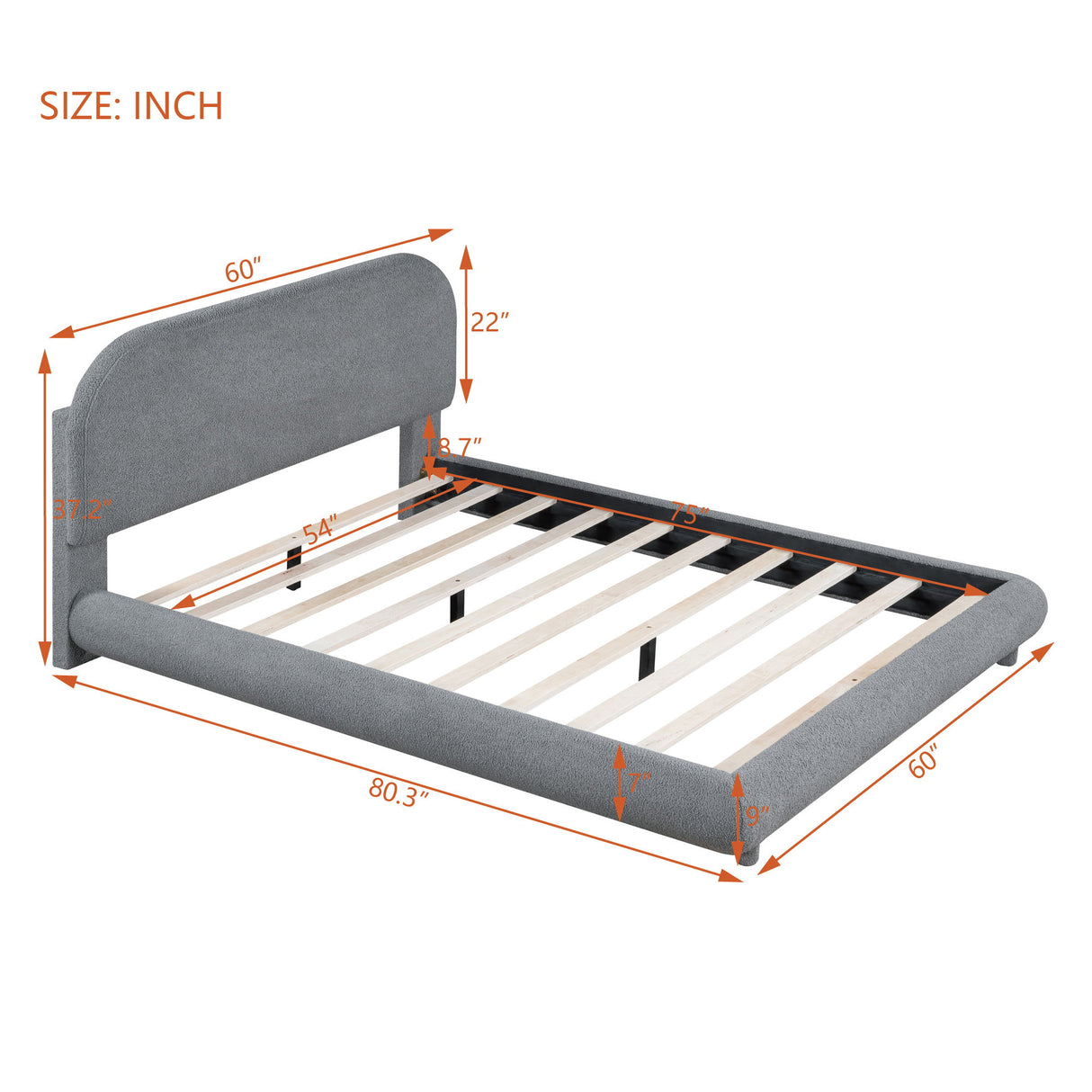Upholstered Platform Bed With Thick Solid Frame And Stylish Curve-Shaped Design