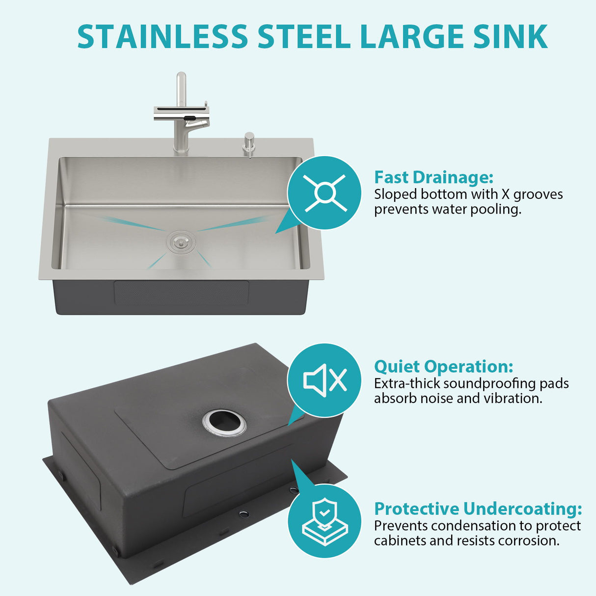 Drop-In Kitchen Sink With Pull-Out Faucet And Soap Dispenser