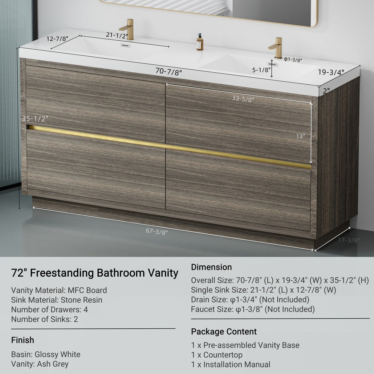 Bathin Freestanding Bathroom Vanity With Double Sinks