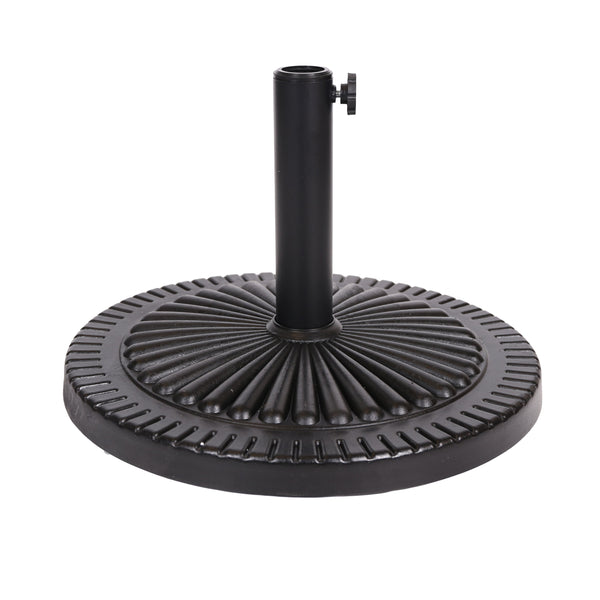 Black Rock Resin Outdoor Umbrella Base with Steel Support in Black Finish