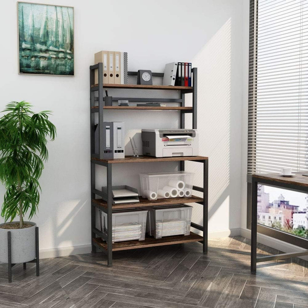 5 Tier Kitchen Bakers Rack With Hutch Microwave Stand, Freestanding Storage Organizer For Countertop - Black