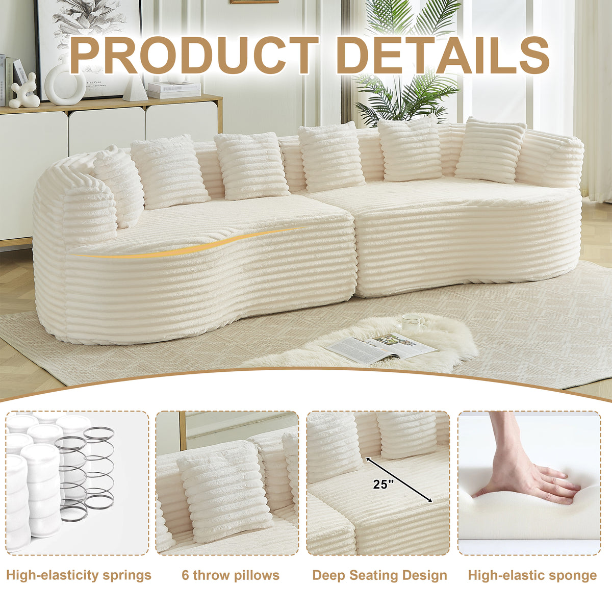 Curved Sectional Sofa - 111.5-inch Oversized Modern Design