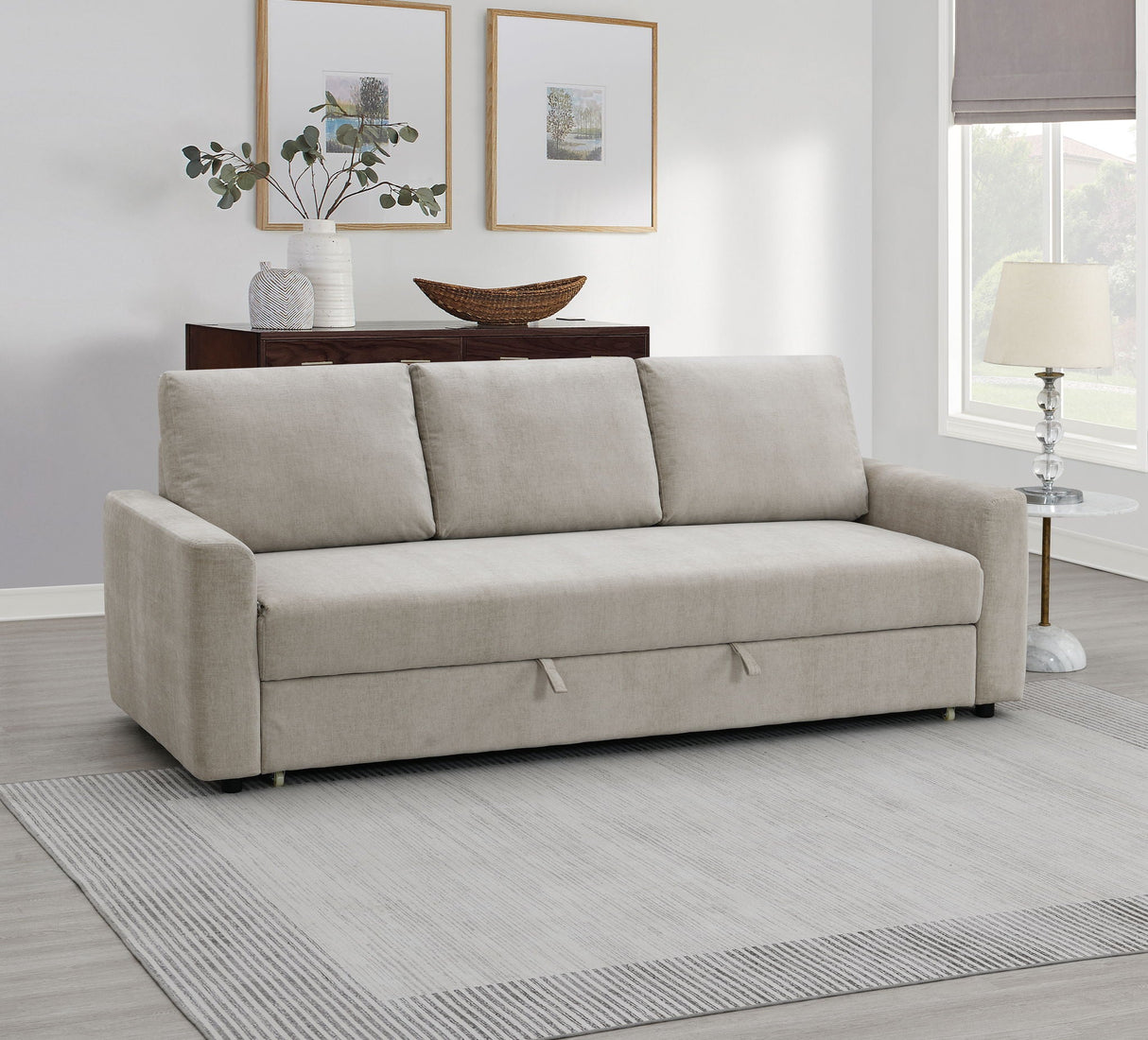 Leira - Linen Pull Out Sleeper Sofa - Beige - Best Buy Furniture