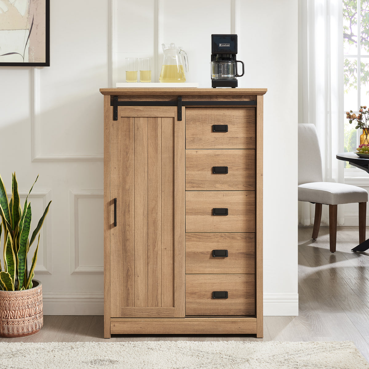 5 Drawers Dresser with Sliding Barn Door
