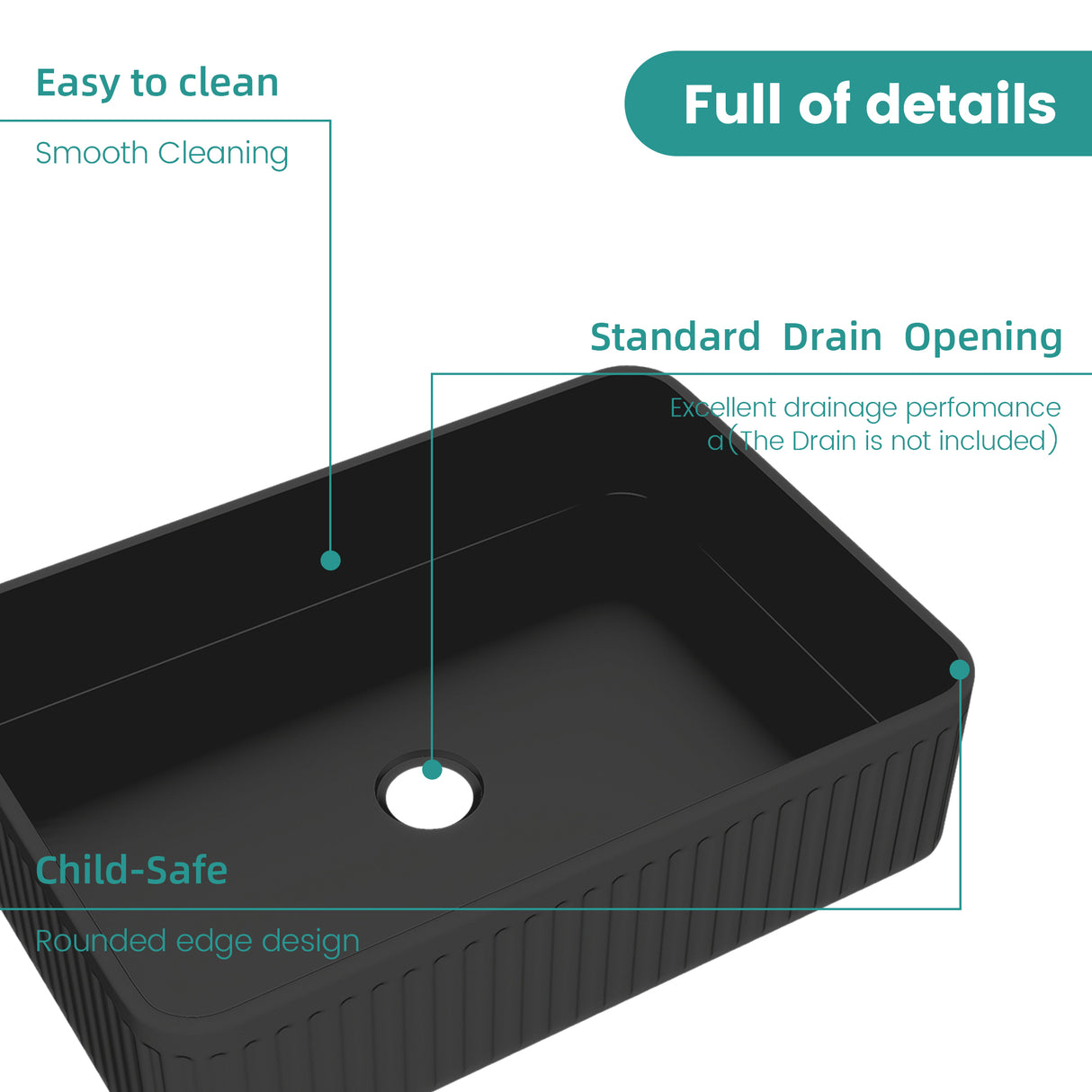 BB17 Integrated Black Ceramic Bathroom Vanity Sink