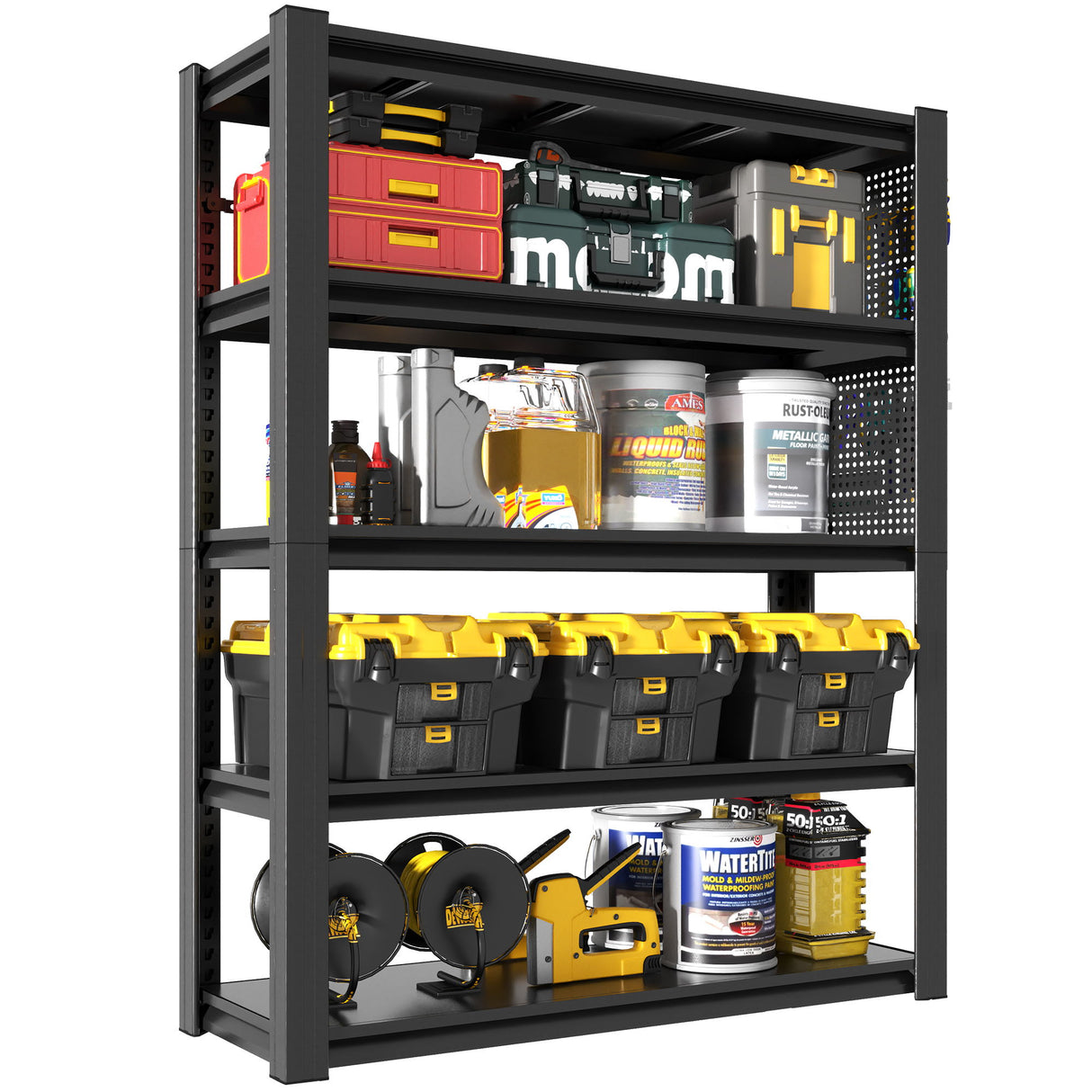 Industrial 5-Tier Adjustable Shelving Unit With Pegboard Heavy-Duty Storage