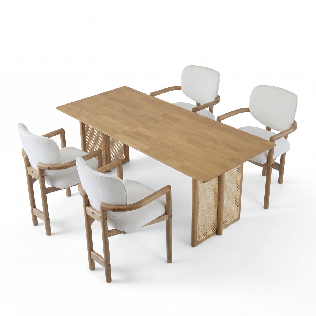 5-Piece Rubber Wood Indoor Dining Set With Rattan & Chairs