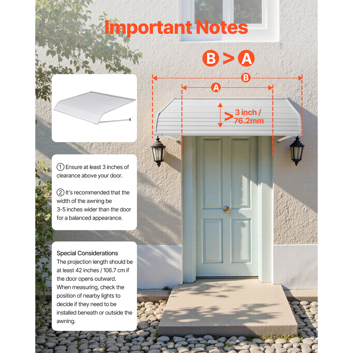 Window Awning Door Canopy 48x42 in Aluminum Alloy