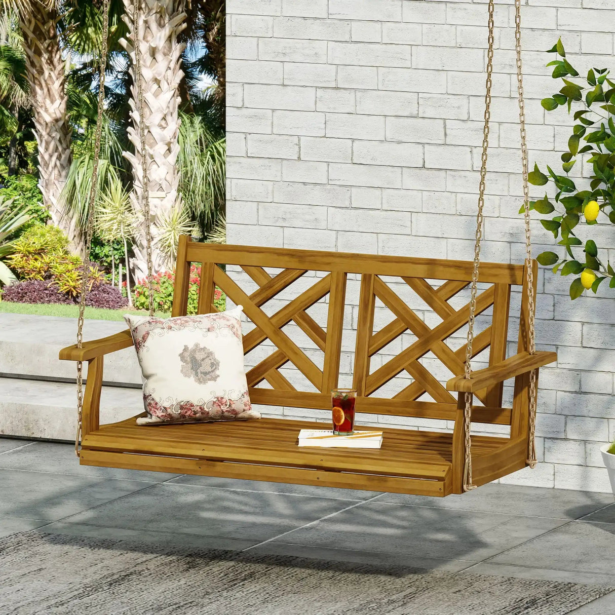 Alejandro - Acacia Wood Porch Swing With Slat Panel Seating - Best Buy Furniture