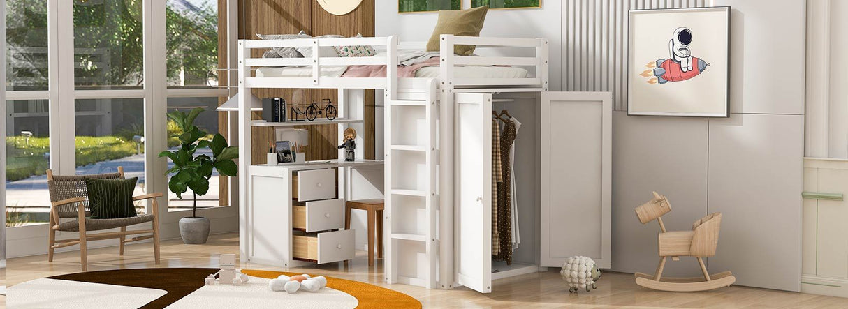 Loft Bed With Drawers, Desk, And Wardrobe