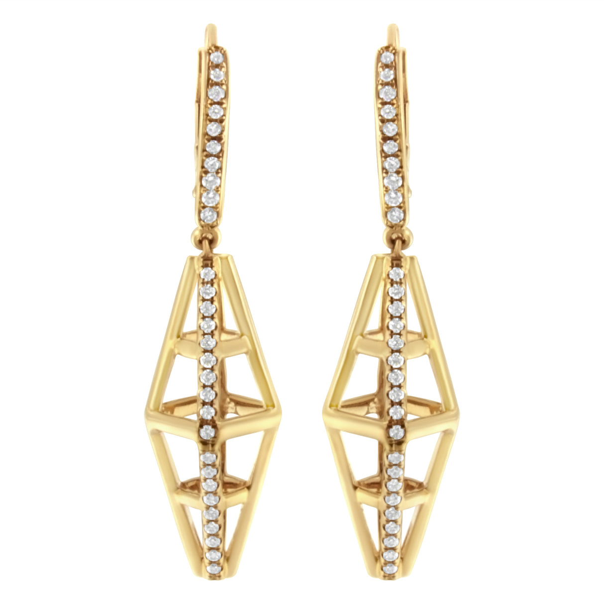 14K Yellow Gold 5/8 Cttw Diamond Geometrical Pillar Drop and Dangle Earrings (G-H Color, SI1-SI2 Clarity)