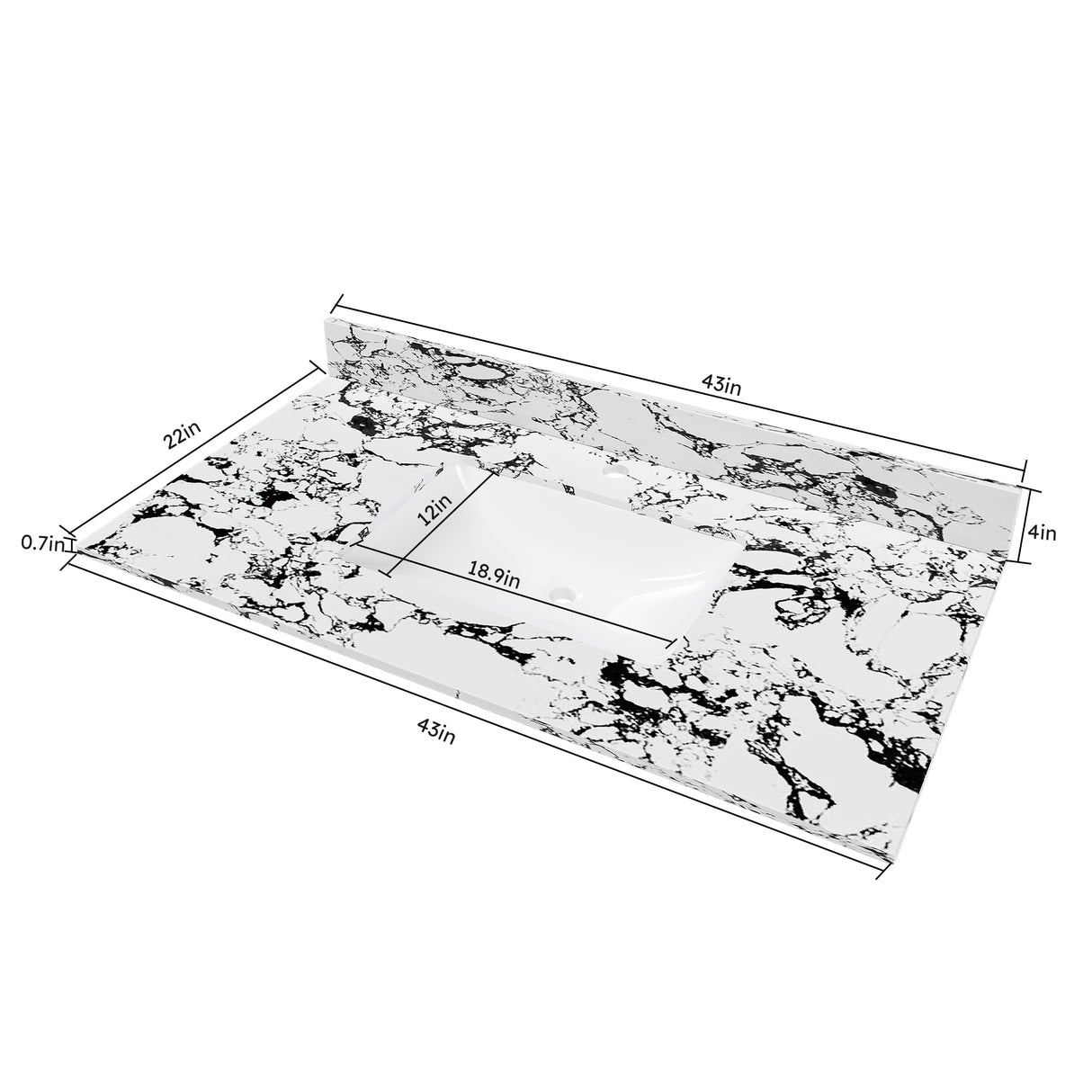 43"x22" Bathroom Vanity Top with Undermount Ceramic Sink and Backsplash