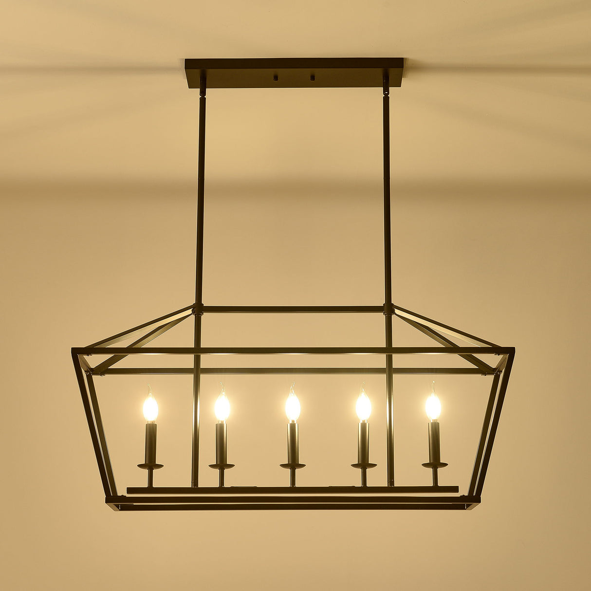 5 Light Farmhouse Kitchen Island Lighting, 5 Light Industrial Linear Chandelier For Dining Room Metal Hanging Pendant Light Fixture For Bedroom Living Room Hallway Conference Room - Matte Black