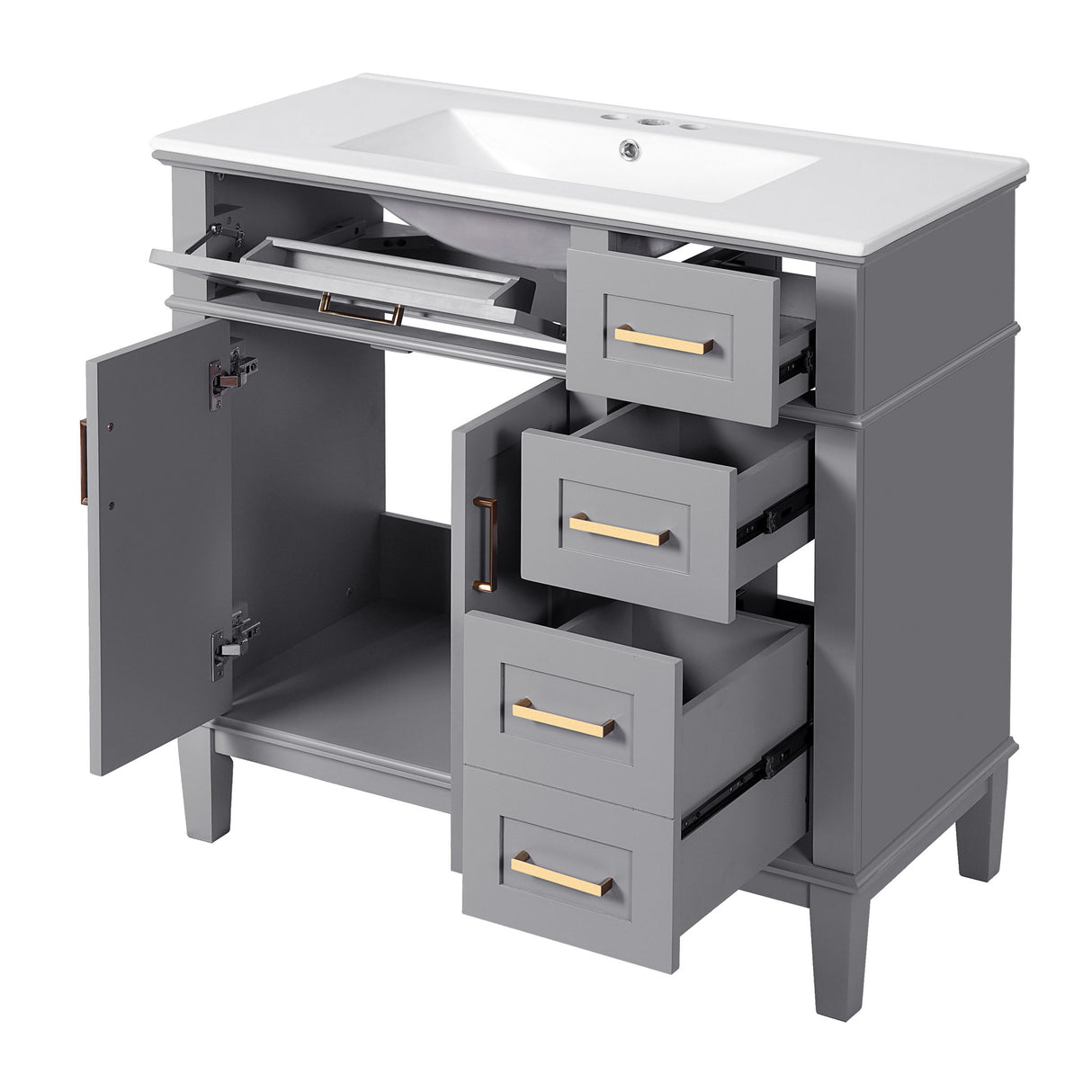 Modern Bathroom Vanity With Ceramic Sink, Soft Close Storage Cabinet