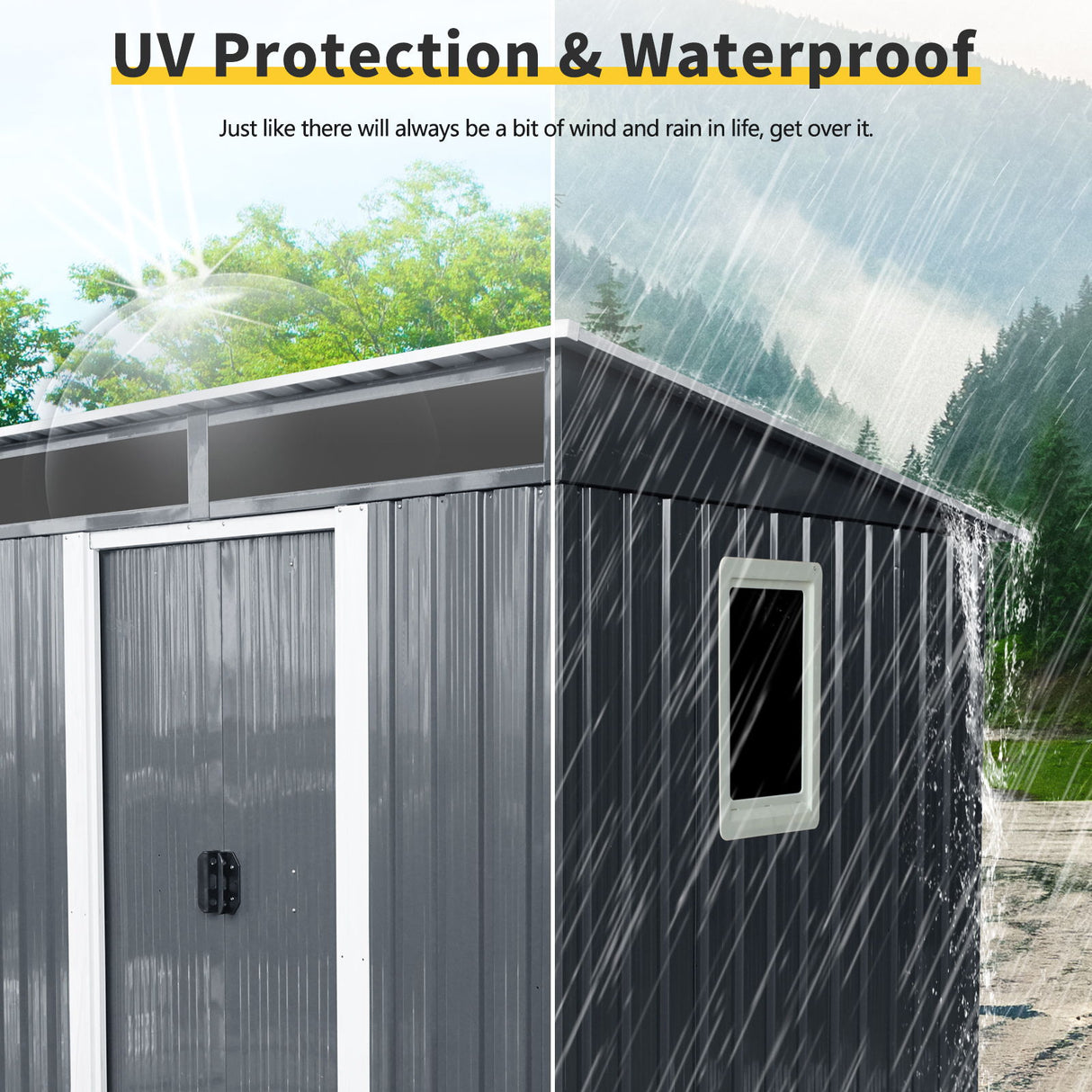 Outdoor Metal Storage Shed With Window And Transparent Plate For Garden, Lawn