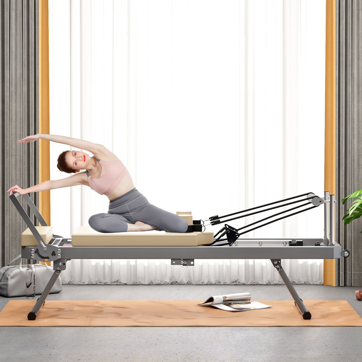 Foldable Pilates Reformer Machine for Home Gym