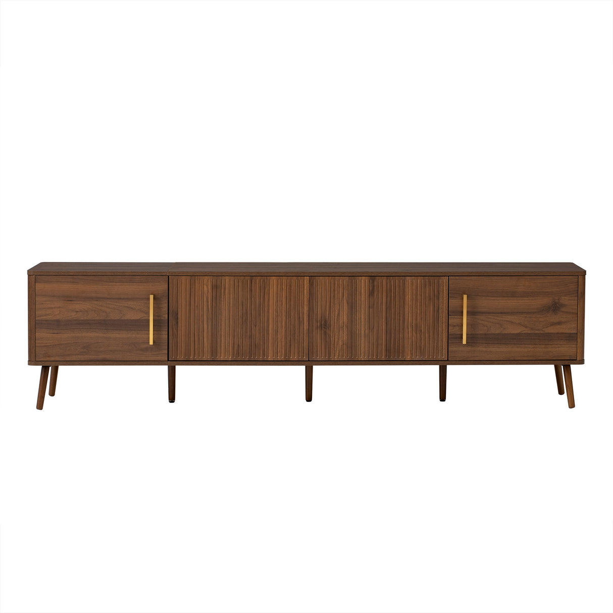 TV Stand For TVs Up To 85" With Fluted Door, Cable Management, Soft-Closing Hinges - Walnut
