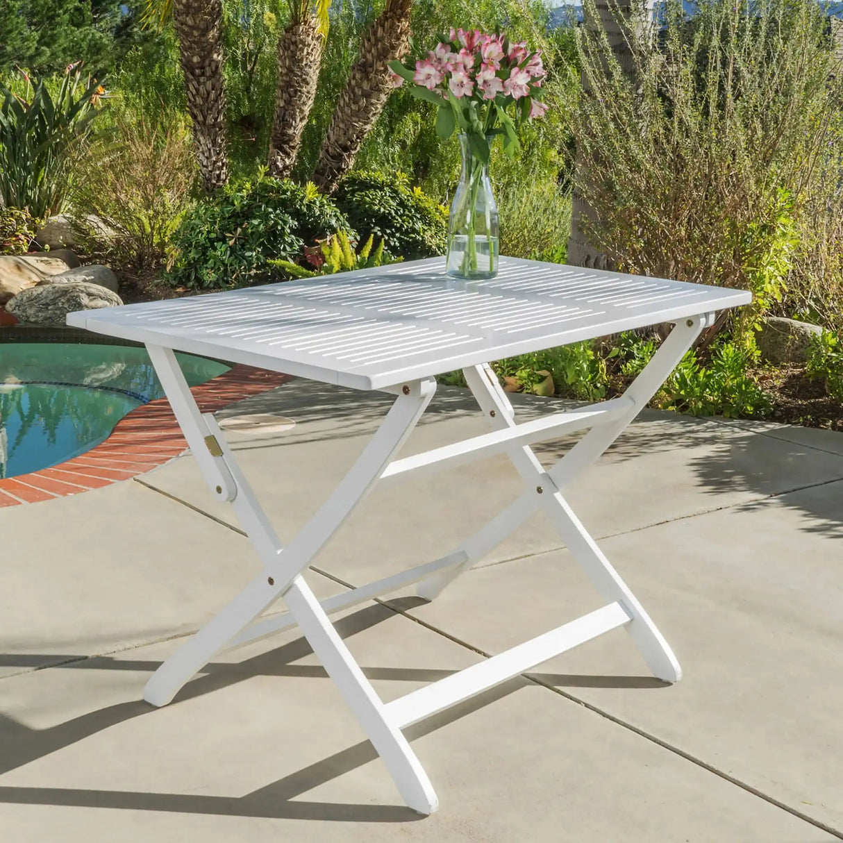 Blissique - Outdoor Foldable Wood Dining Table With Slat Design - Best Buy Furniture