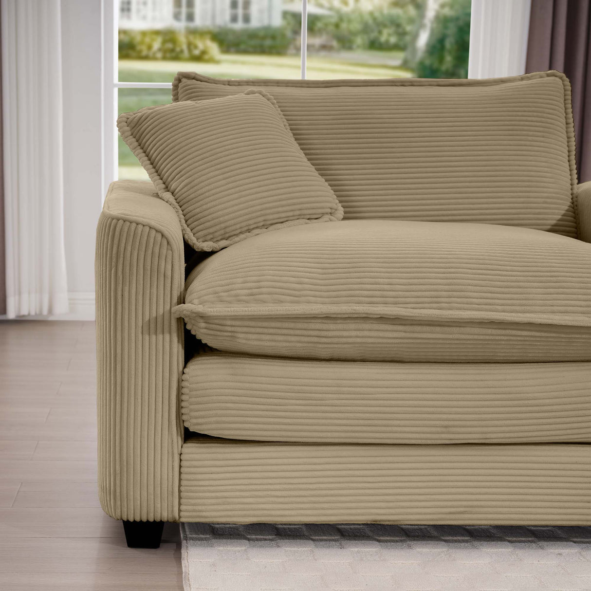 Modern Upholstered 4 Seater Fabric Sofa With Arm And Throw Pillows