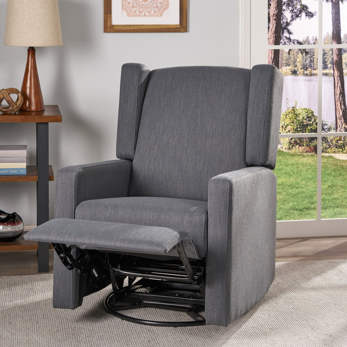 Landau Contemporary Fabric Upholstered Swivel Recliner - Best Buy Furniture