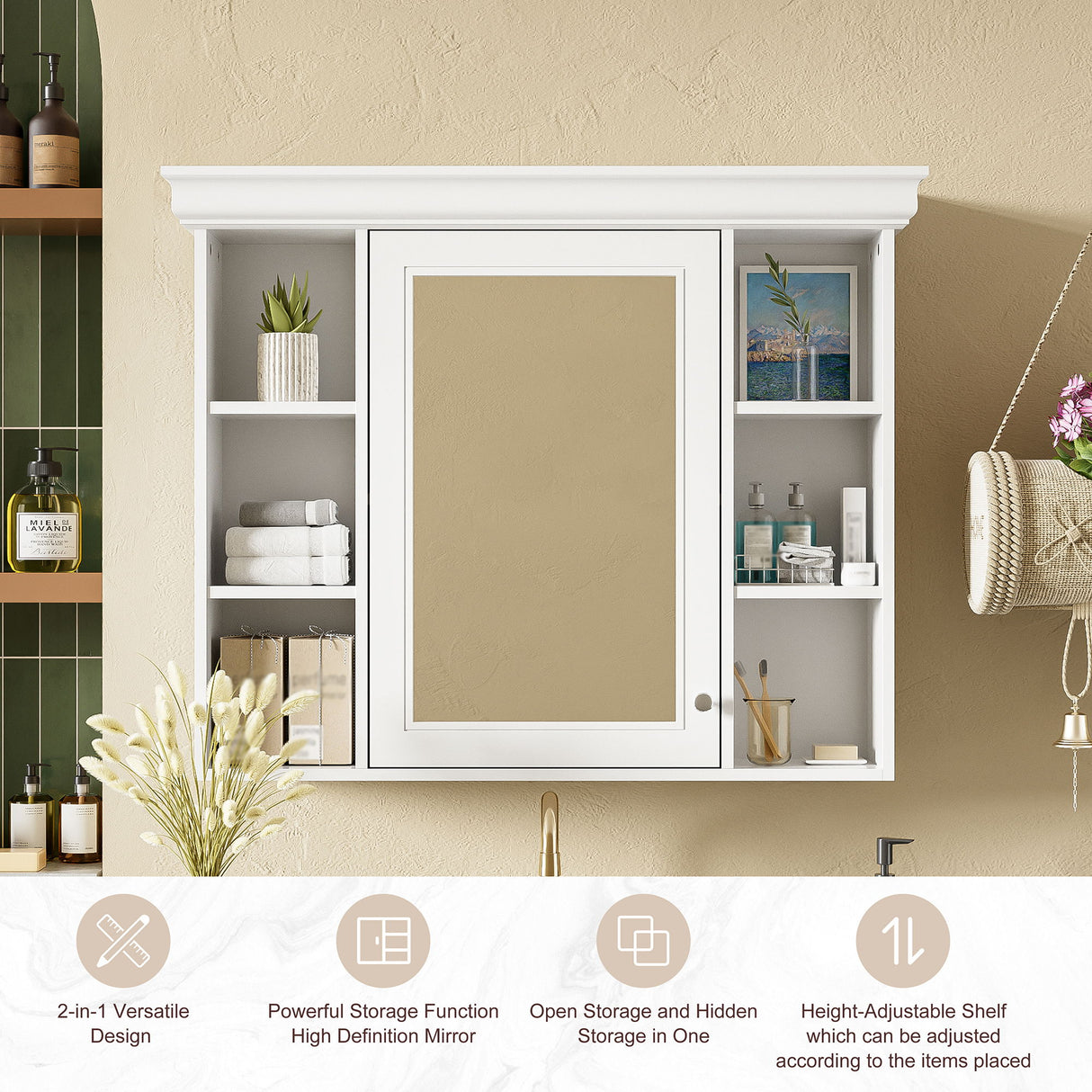 Wall Mounted Bathroom Storage Cabinet With Mirror Door