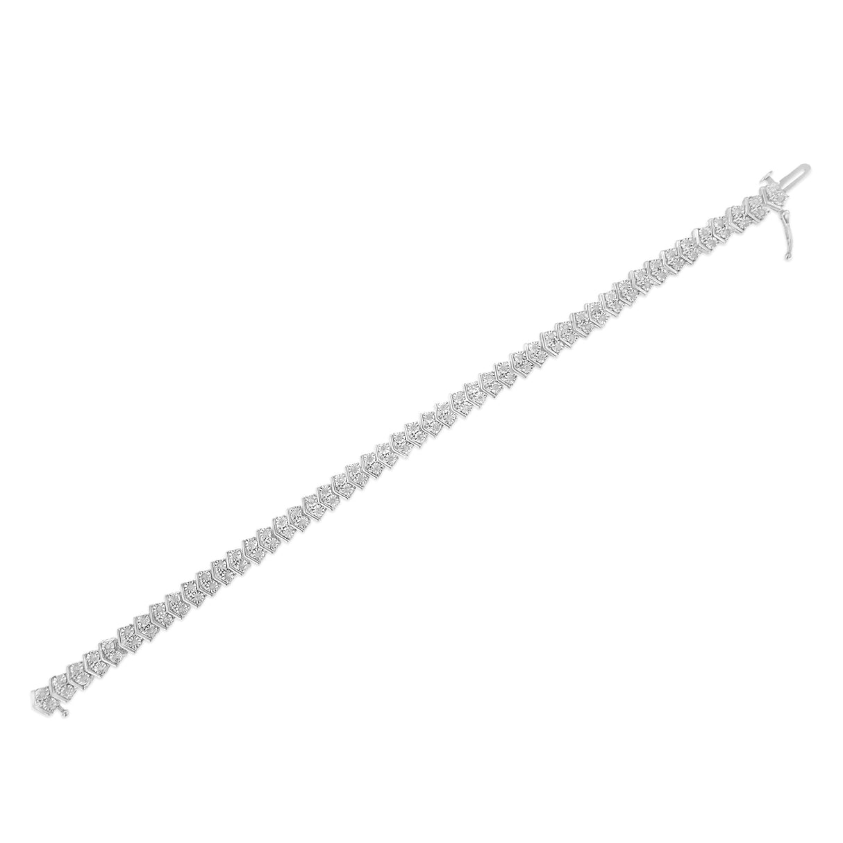 .925 Sterling Silver 1.0 Cttw Chevron 2 Stone Arrow Link Tennis Bracelet (I-J Color, I3 Clarity) - 7â€