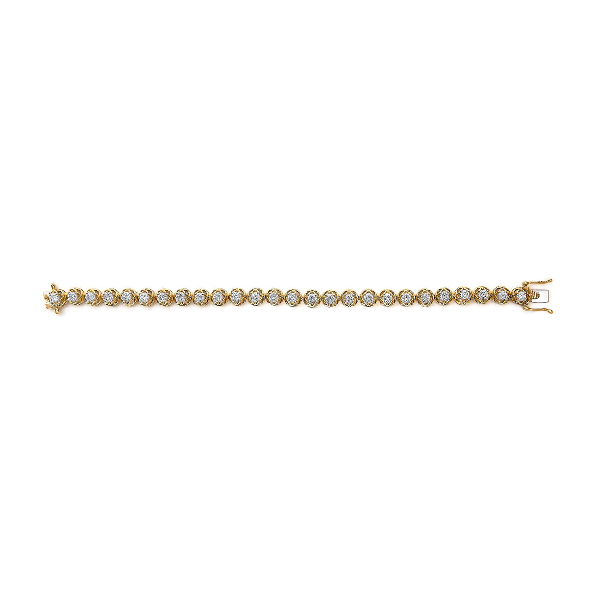 14K Yellow Gold Plated .925 Sterling Silver 3 9/10 Cttw Diamond Buttercup Style Tennis Bracelet