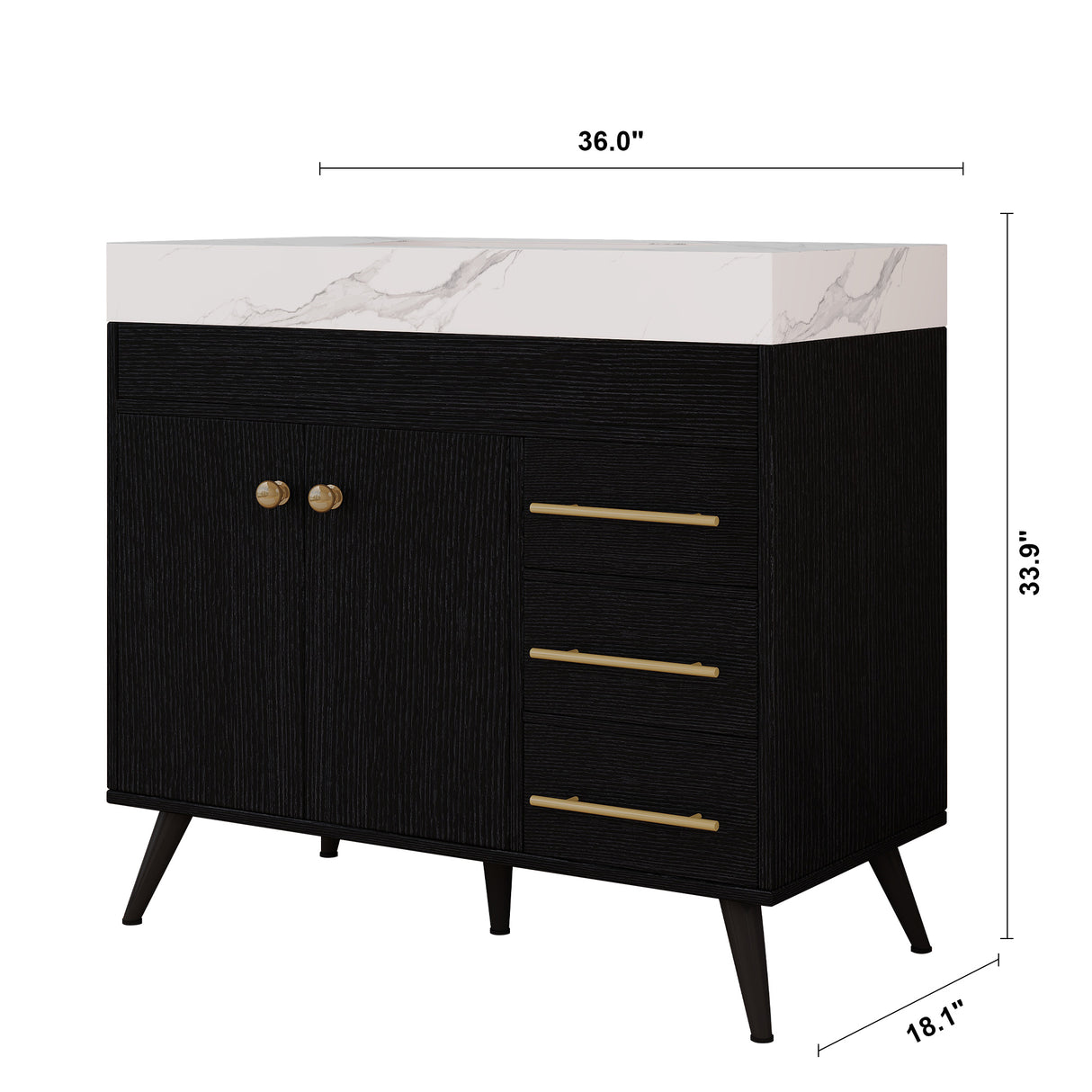36" Freestanding Bathroom Vanity with Ceramic Sink and Faux Marble Top