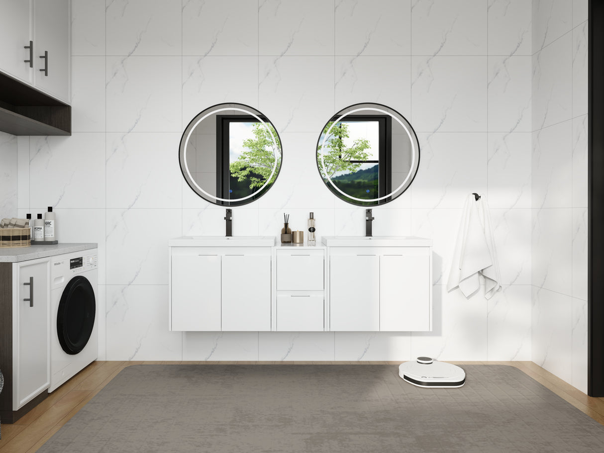 60" Bathroom Vanity With Resin Sink, Soft Close Doors and 1-Side Cabinet