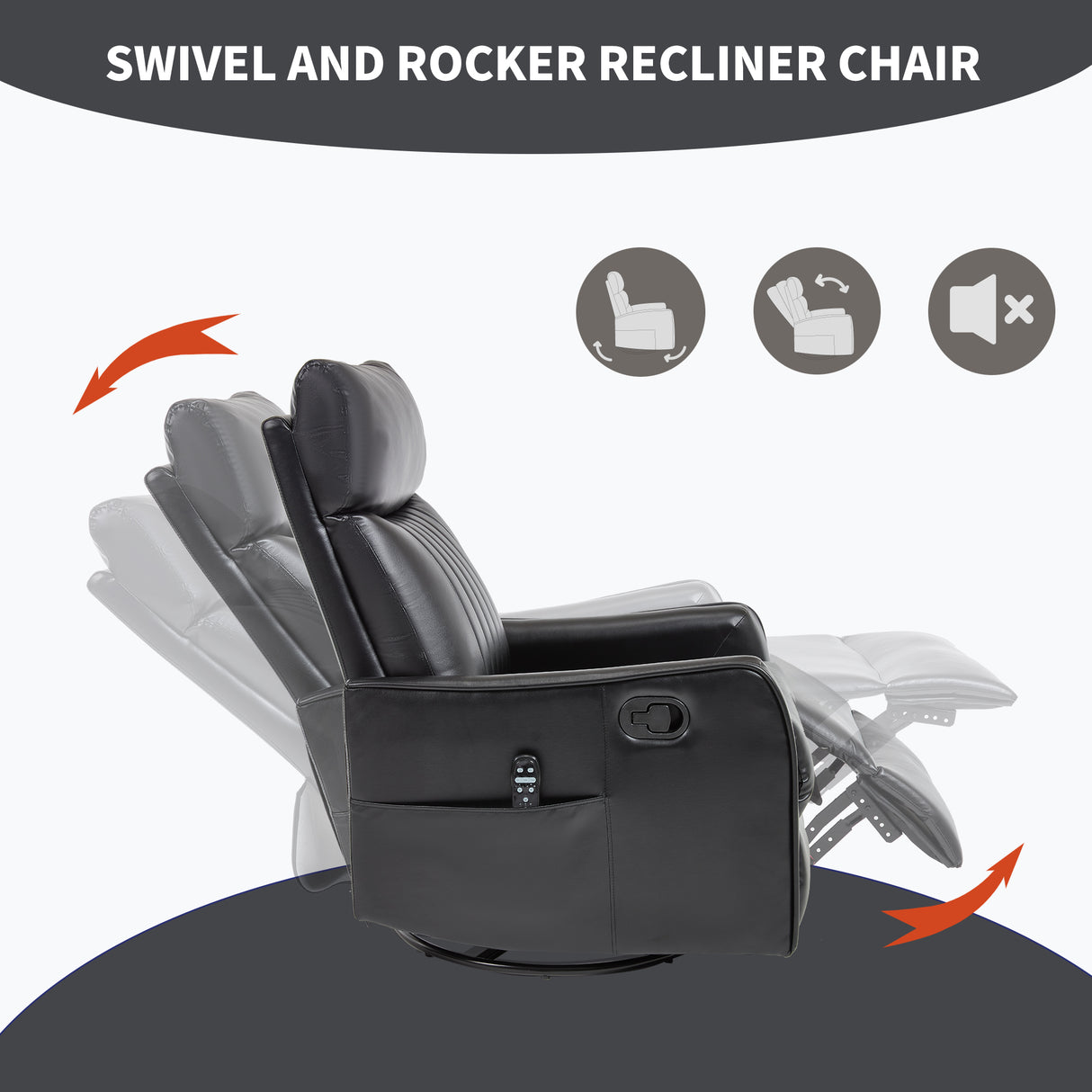 Black Faux Leather Heat Massage Manual Recliner Chair
