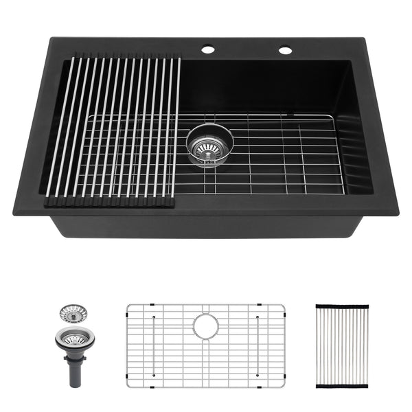 Quartz Kitchen Sink, Granite Composite, Drop In Sink With Durable Design