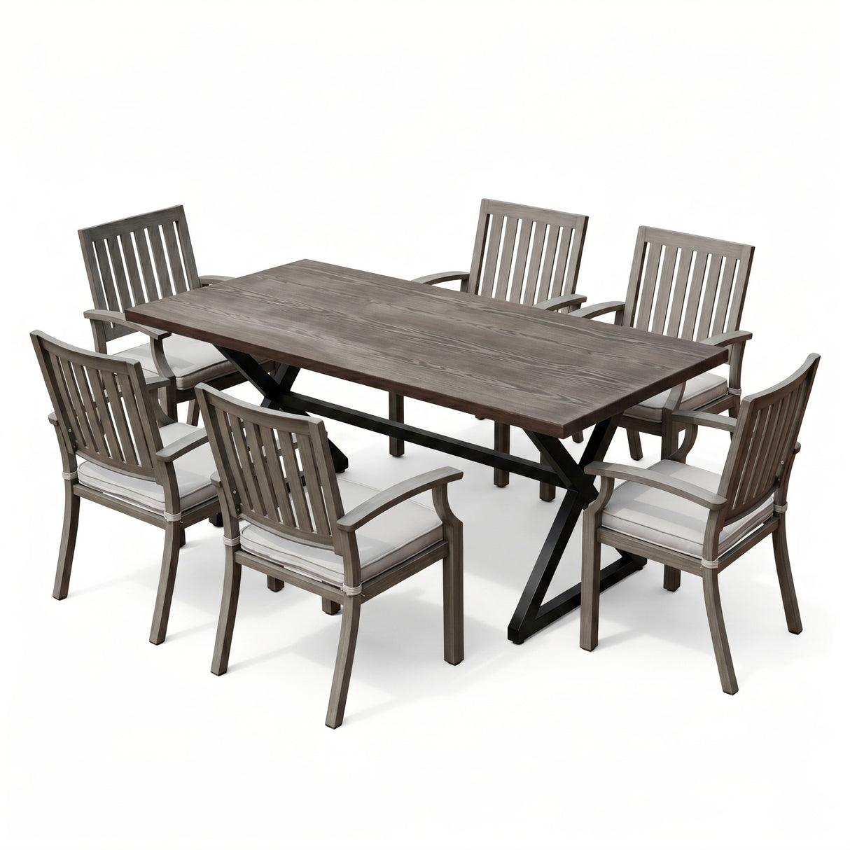 7-Piece Outdoor Dining Set with Aluminum Chairs & Iron Legs