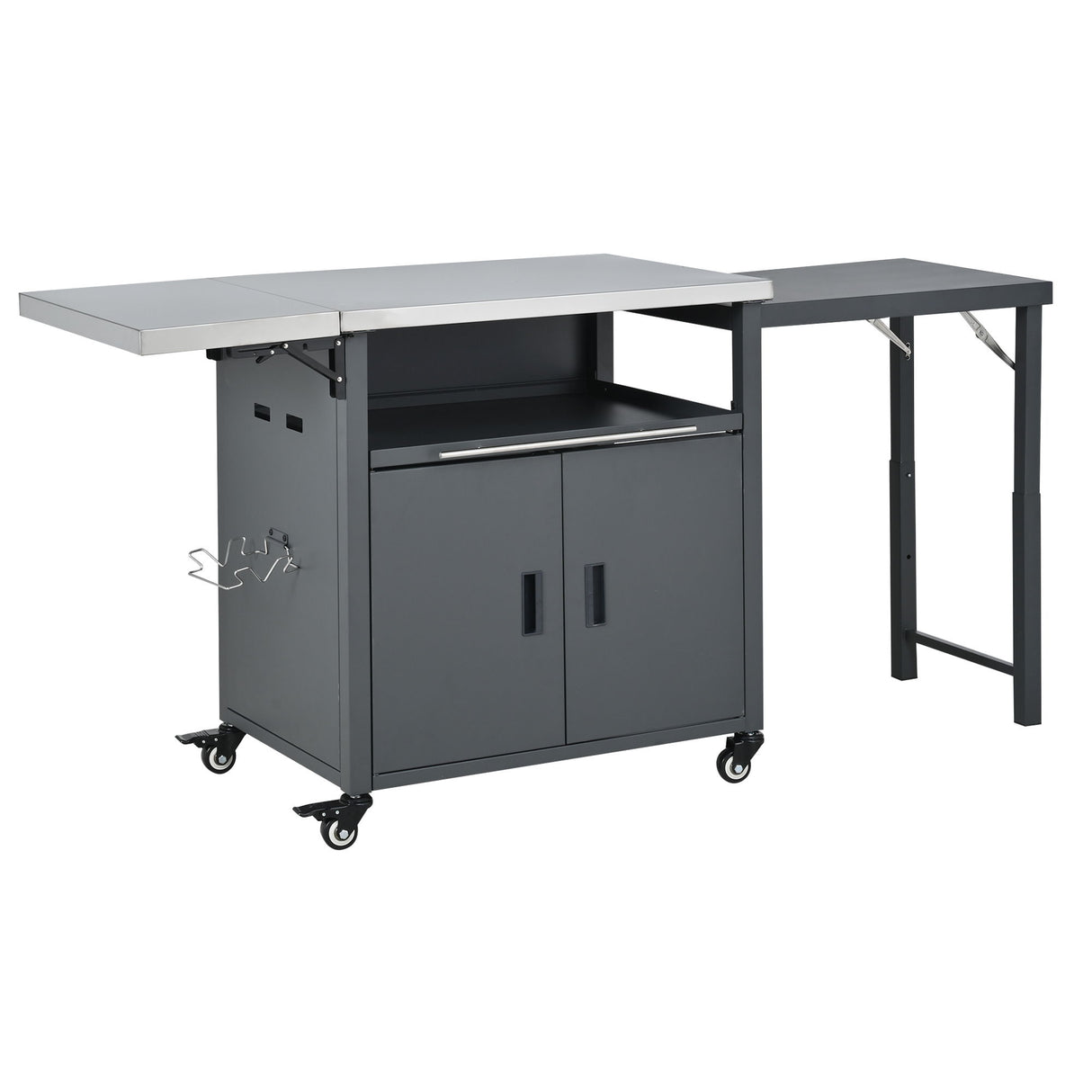 Foldable Outdoor Prep Station BBQ Cart With Trash Rack