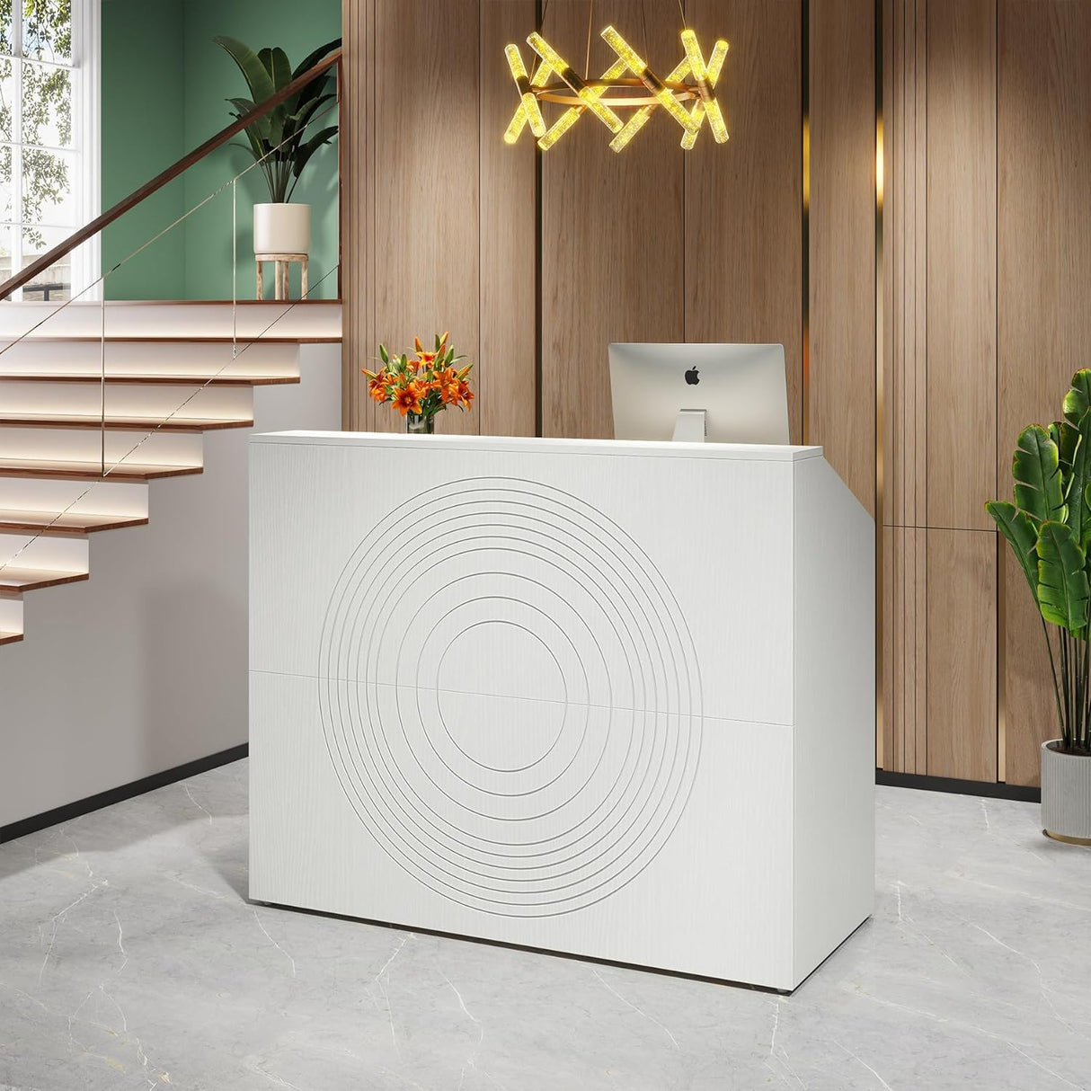Modern Reception Desk with Cable Grommet & Privacy Panels