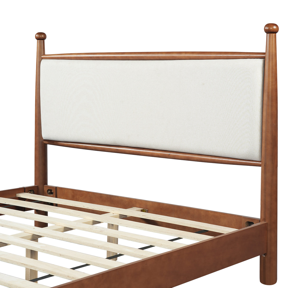 Solid Poplar & Plywood Bed Frame with Upholstered Headboard, Queen