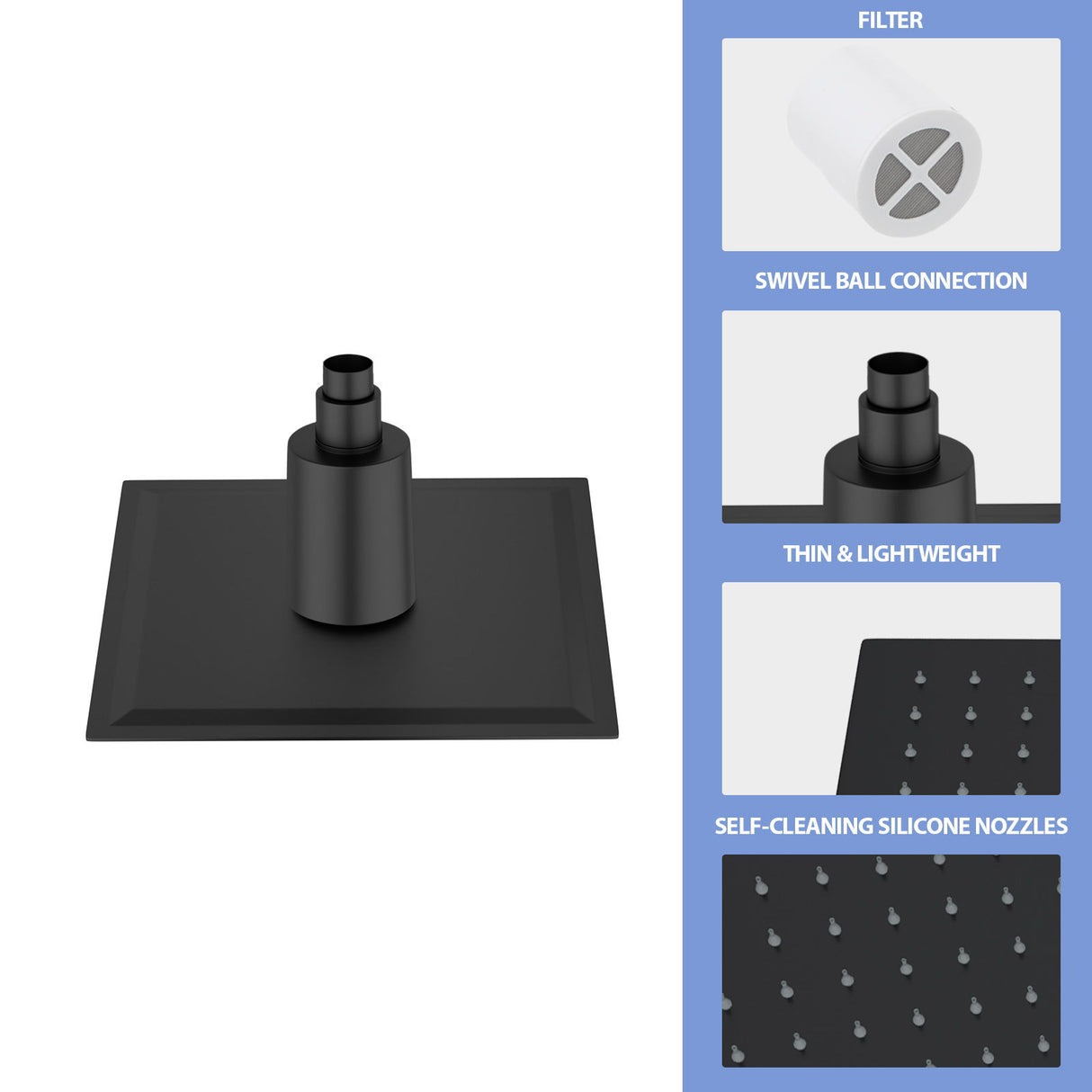 Ultra Thin 8" Square Rain Shower Head 304 Stainless Steel, Wall / Ceiling Mounted