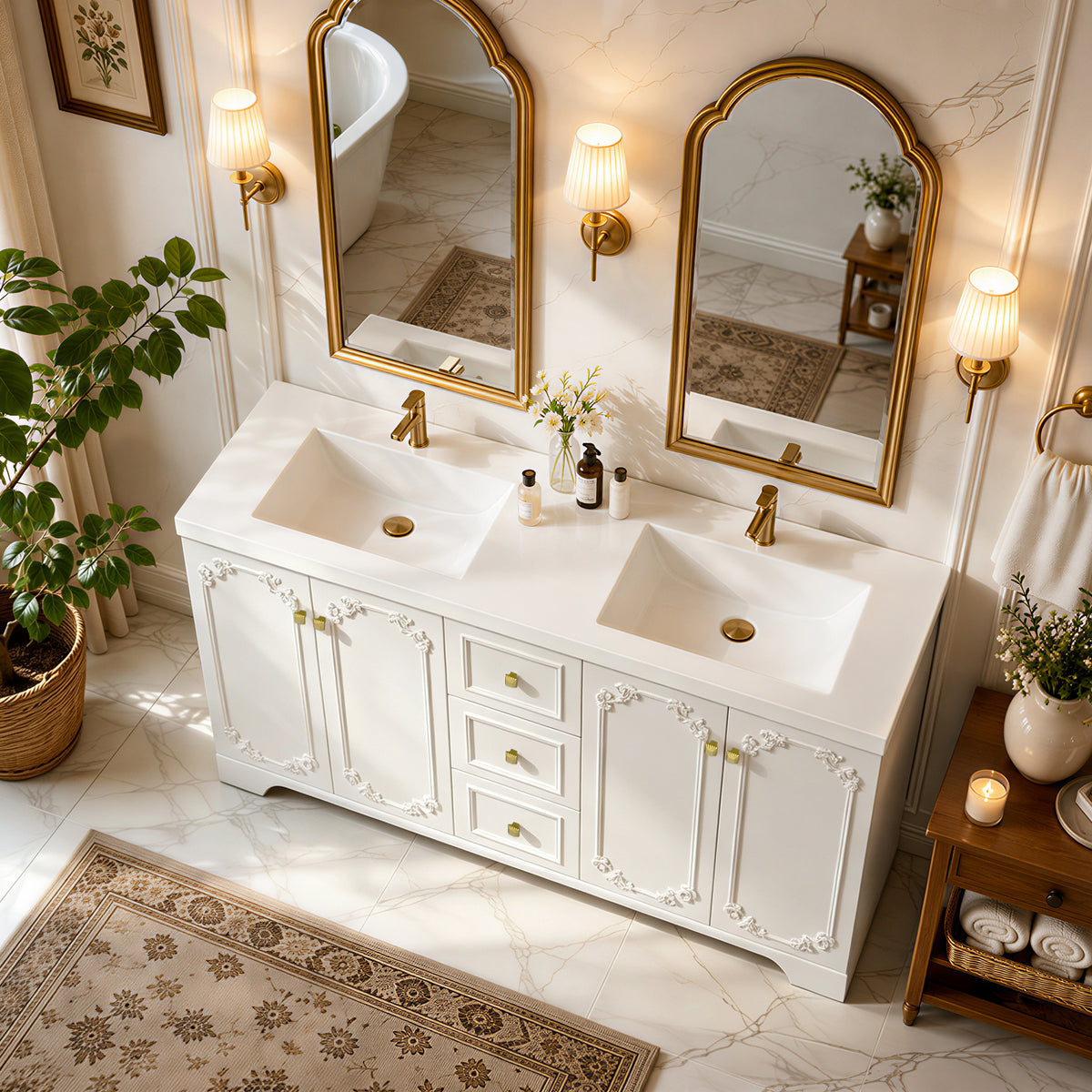 60" White French Bathroom Vanity
