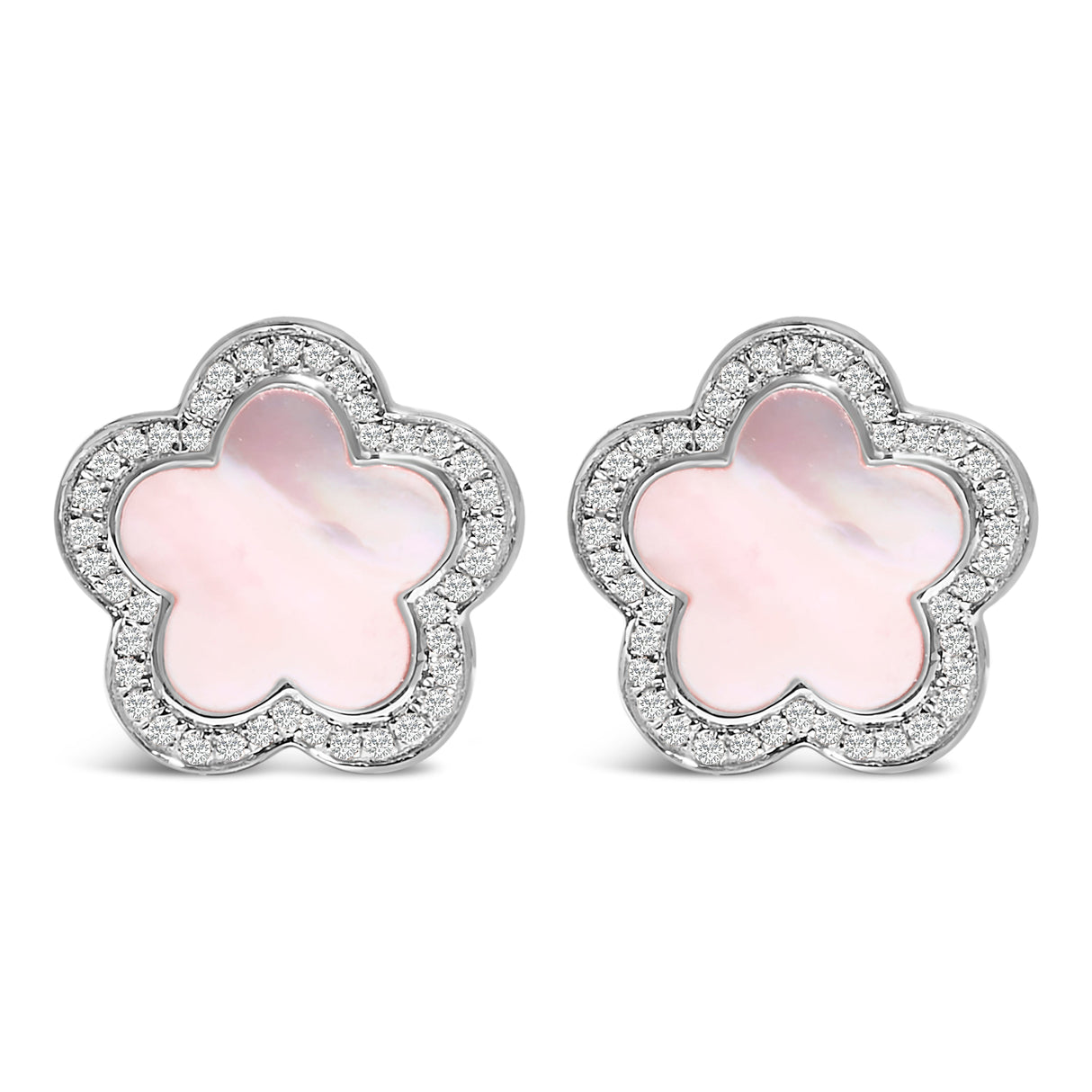 14K White Gold Mother of Pearl and 1/5 Cttw Diamond Halo Star Stud Earrings