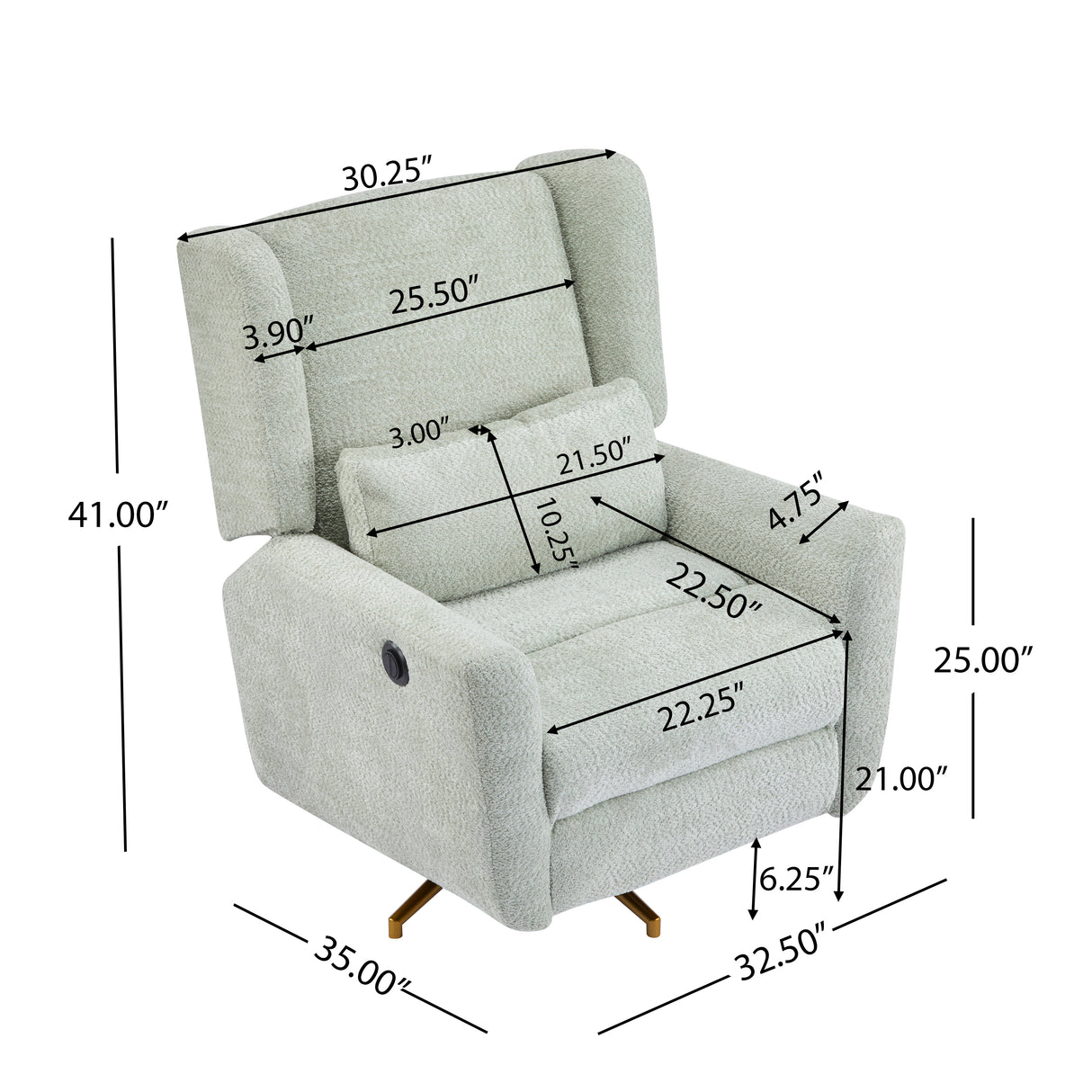 Power Recliner Chair Swivel with Boucle Upholstery and 360° Swivel