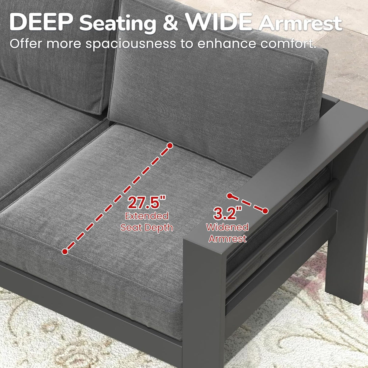 All-Weather Patio Sofa With Cushions, 3 Seat Outdoor Couch
